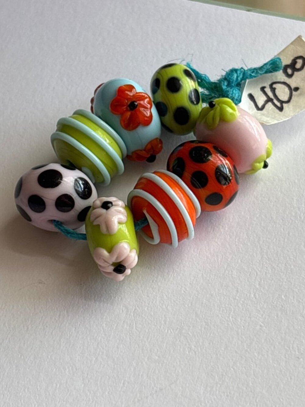 Vintage Handmade Lampwork Glass Beads Set With Ladybug & Flower Designs